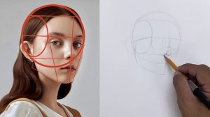 Узнайте первые шаги по рисованию портрета 3/4 методом Лумиса.