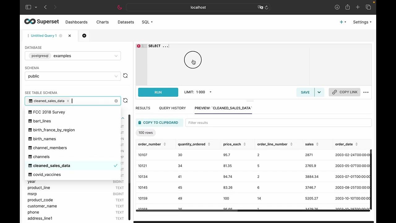 Screencast Superset 5 - SQL Lab, export to csv смотреть онлайн