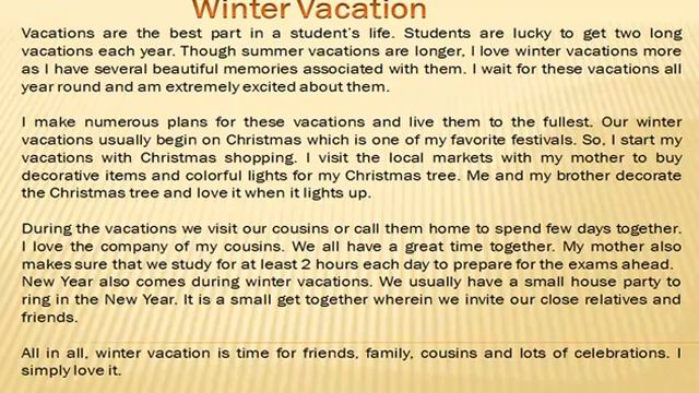 Essay on "Winter Vacation" English Essay for Class 8,9,10 and 12 смотреть онлайн