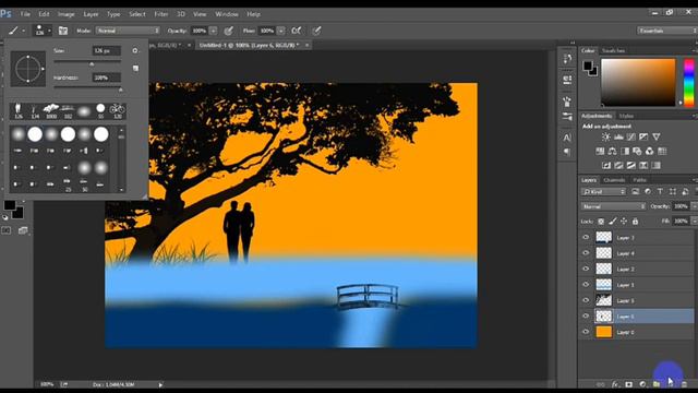 Graphic design tutorial : landscape Design photoshop tutorial | Brush Tool смотреть онлайн