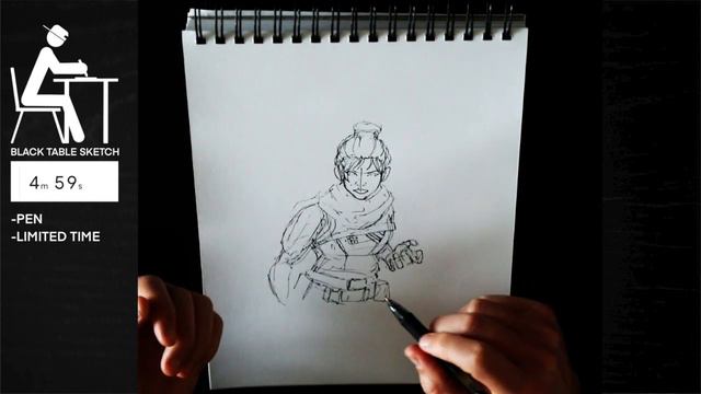 Drawing 'Wraith' from 'Apex Legends' in 10 MINUTES, in PEN - Black Table Sketch смотреть онлайн