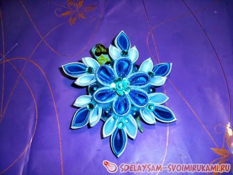 Снежинка из атласных лент. Красивый зажим для волос смотреть онлайн