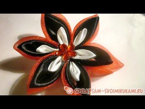 Как сделать заколку с цветком в технике канзаши смотреть онлайн