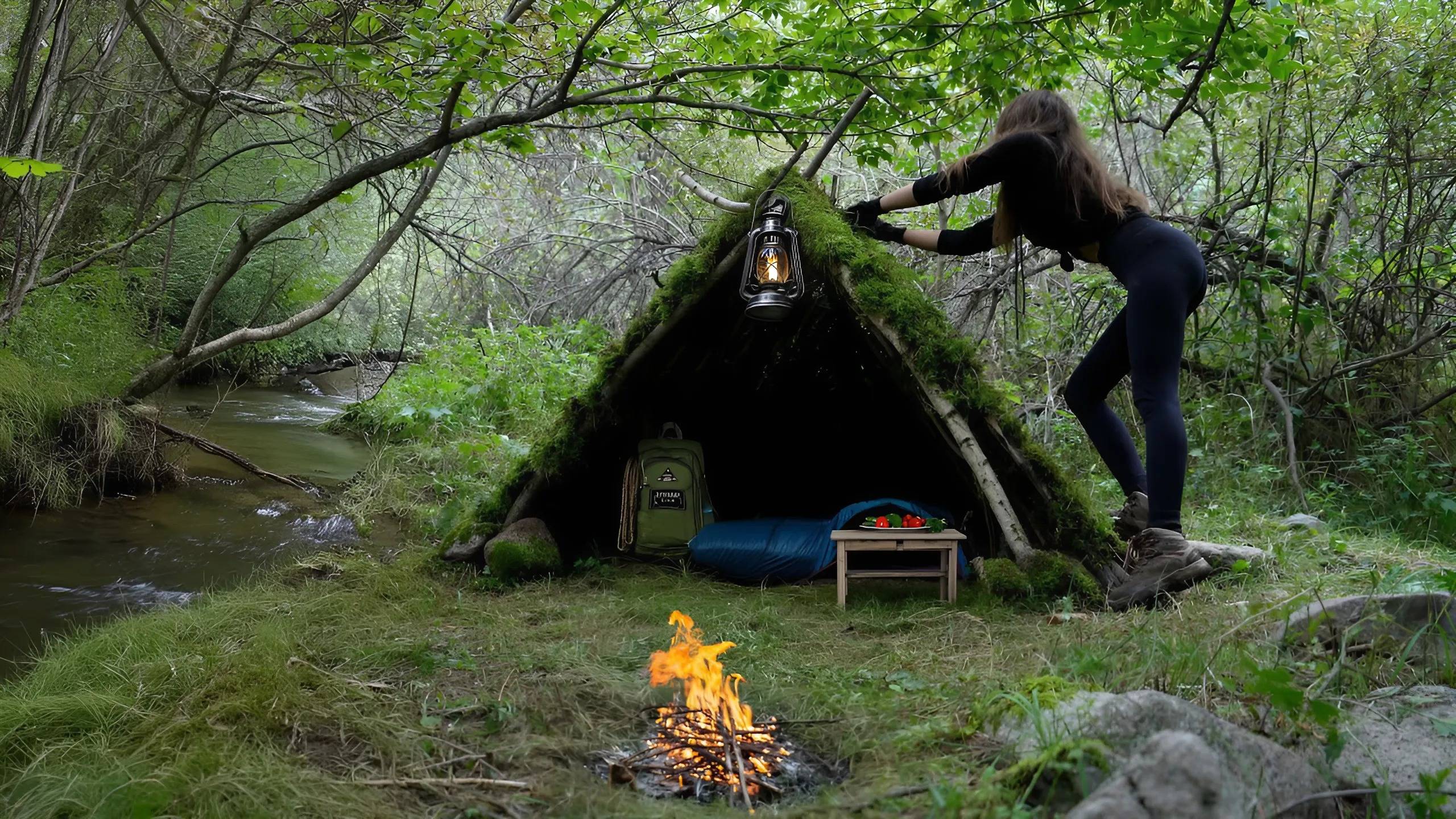 Девушка ночует в импровизированной хижине. Соло Бушкрафт. АСМР смотреть онлайн