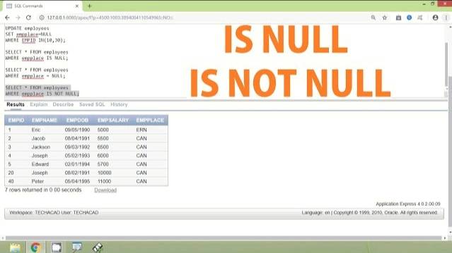 Oracle Tutorial - is NULL and is NOT NULL смотреть онлайн