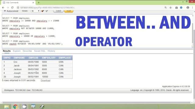 Oracle Tutorial - Between.. And Operator смотреть онлайн