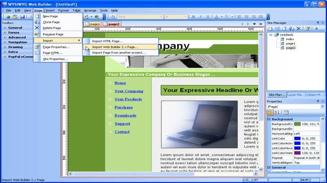 WYSIWYG Web Builder Меню Page Страница смотреть онлайн