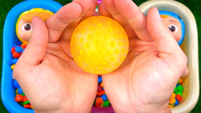 Oddly Satisfying Slime | Magic Candy in Color 3 BathTubs with Rainbow Grid Balls & Skittles ASMR смотреть онлайн