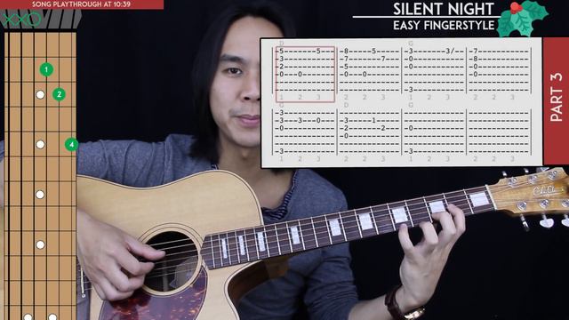 Silent Night Fingerstyle Guitar Tutorial - Christmas Carol Guitar Lesson 🎸 |Fingerpicking + Tab|