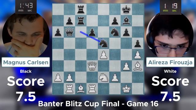 Magnus Carlsen Vs. Alireza Firouzja | Banter Blitz Cup Final - Game 16 (SYNCED)
