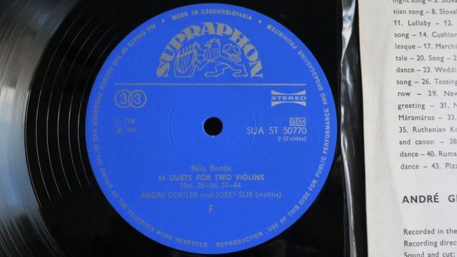 Bartók, André Gertler, Josef Suk – 44 Violin Duos 1966 Supraphon – 50770