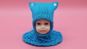 Шапка шлем спицами. Шапка с ушками. Часть 1.