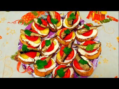 Бутерброды со шпротами на праздничный стол Закуска со шпротами и огурцом Самая вкусная закуска! смотреть онлайн