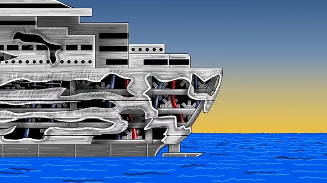 Sharktanic And Monstertanic Attached To Ships