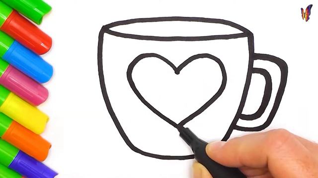 Нарисуем чашку с сердечком. Открытка своими руками. Несложные картинки для повторения смотреть онлайн