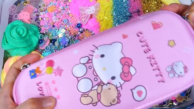 Kitty Rainbow Slime Mixing Random Cute, Shiny Things Into Slime #ASMR #Satisfying #slimevideos #슬라임