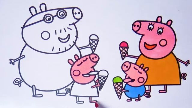 Свинка Пеппа ее Семья и Любимое Мороженое Раскраски Малышам | Peppa Pig and your favorite ice cream смотреть онлайн