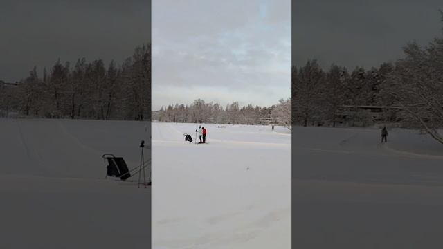 Детская коляска на лыжах. Такого я раньше не видел! смотреть онлайн