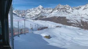 Панорама: поездка по впечатляющей железной дороге Маттерхорн, Швейцарские Альпы 4K 60fps UHD