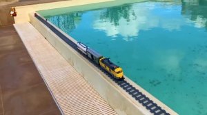 Lego train crash at the swimming pool