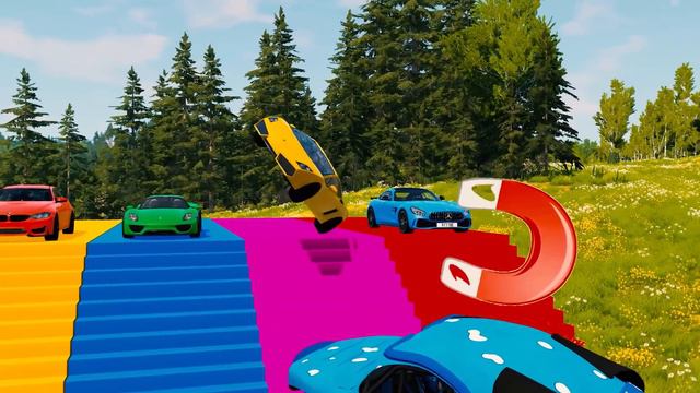 Funny Trucks vs Collapsing Bridge - Long Flatbed Truck transporting Cars - Cars vs Trains - BeamNG смотреть онлайн
