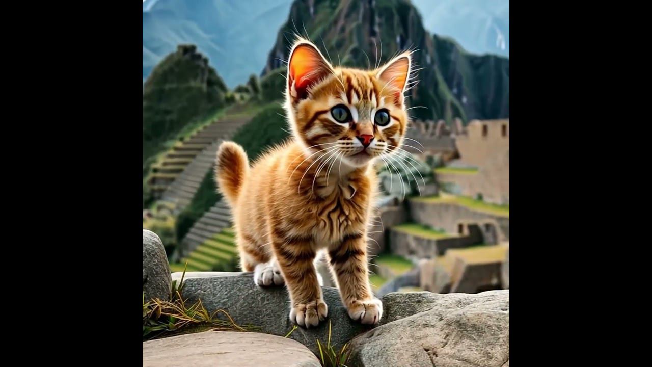 Kitten Travels The World Meow Meow Meow. Sound Miaw Miaw. #ai #cats #aicat #cat #catcute #cutecat