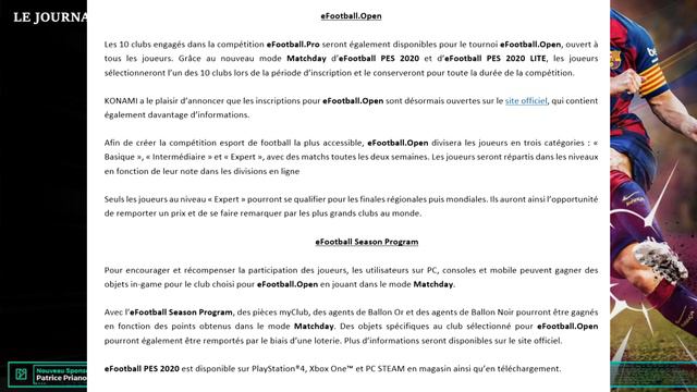 PES 2020 : Le Journal de PES 2020 du 23/12 I Tout savoir sur eFootball Lite et eFootball Open ! смотреть онлайн