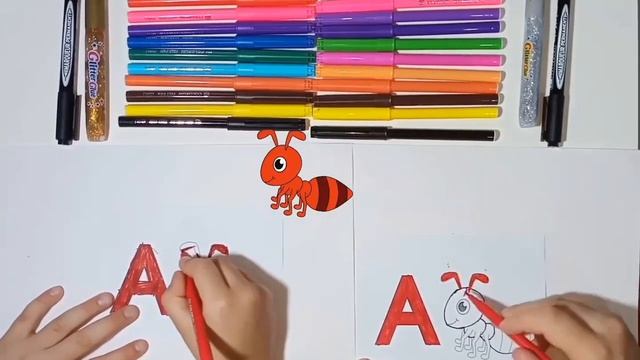 🐜 Draw and color alphabet A with an ant | Teaching children letters | trace and color смотреть онлайн