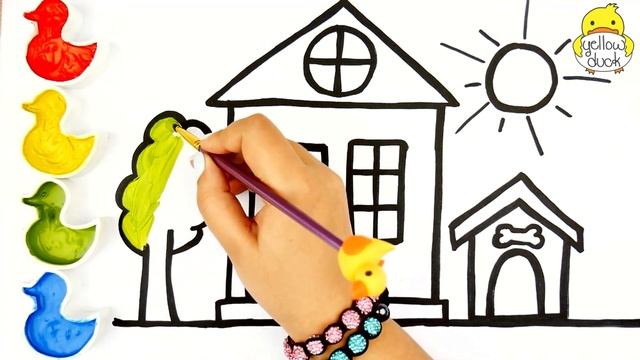 GLITTER FAMILY PETS & HOUSE COLORING & DRAWING FOR KIDS LEARN COLORS 🐤 YELLOW DUCK смотреть онлайн