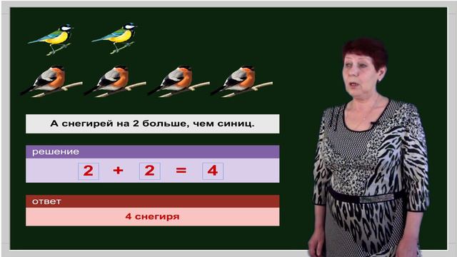 Математика 1 класс. Урок 39. Решение задач на увеличение числа на несколько единиц (2012) смотреть онлайн