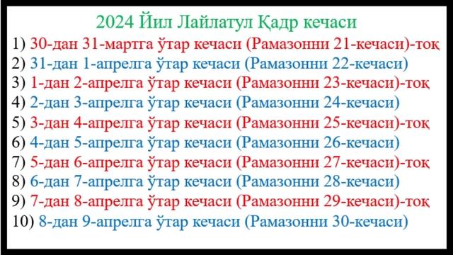 LAYLATUL QADR KECHASI QACHON 2024 ЛАЙЛАТУЛЬ ҚАДР КЕЧАСИ ҚАЧОН 2024