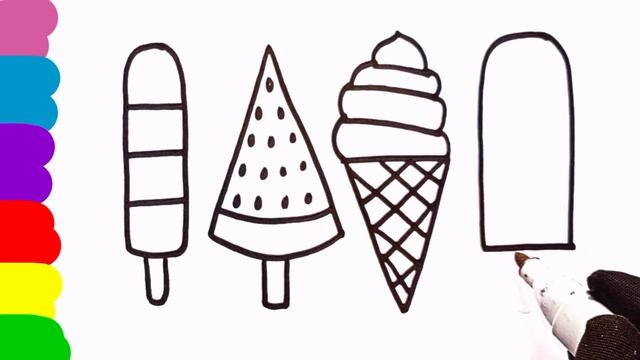 Drawing four cute Icecream| Four icecream drawing for kids|| смотреть онлайн