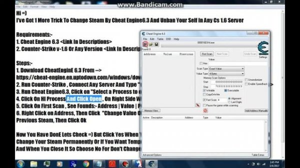 Cs 1.6 Steam Changing And Self Unban [Cheat Engine 6.3]