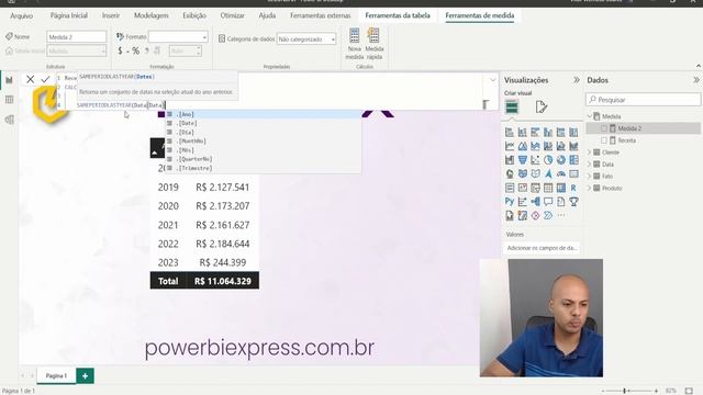 #065 SegunDAX - Função DAX: SAMEPERIODLASTYEAR || Power BI