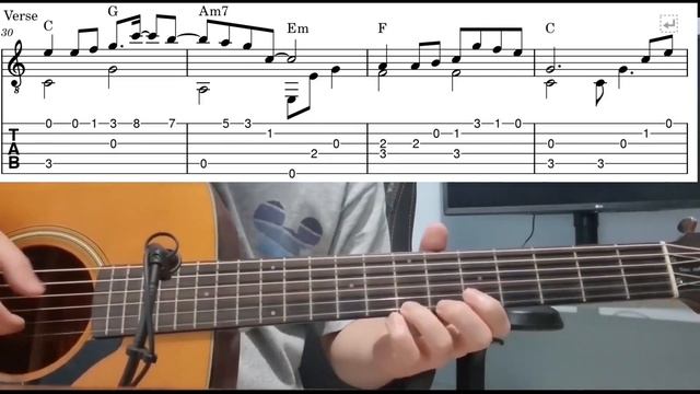 How Does a Moment Last Forever - Easy Fingerstyle Guitar Playthrough Tutorial Lesson With Tab смотреть онлайн