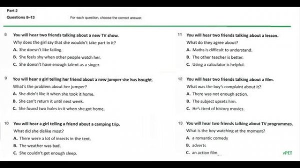 B1 Preliminary for schools Listening Test 9 with answers (New Format)