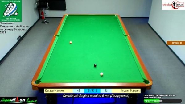 Катаев М. vs Курьин М. Чемпионат Свердловской области Снукер 6 Red 2021 Полуфинал. Snooker Room.