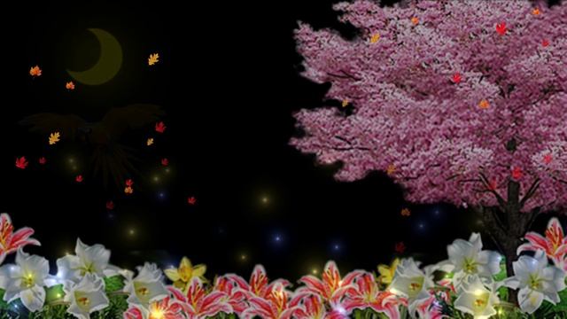 Фон "Цветочная поляна при луне" смотреть онлайн