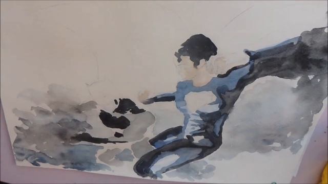 Бэтмен против Супермена акварелью. Скоростное рисование.