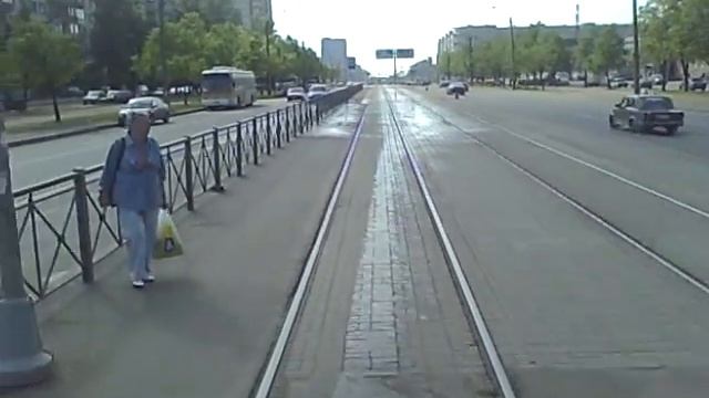 пр.Славы-ул.Турку (в заднее стекло трамвая) смотреть онлайн