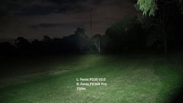 Fenix PD35 V3.0 vs Fenix PD36R Pro 150m Beamshot comparison