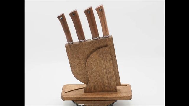 Набор ножей для кухни № 8, клинки из стали Х12МФ, рукояти из дерева бубинга + подставка под ножи смотреть онлайн