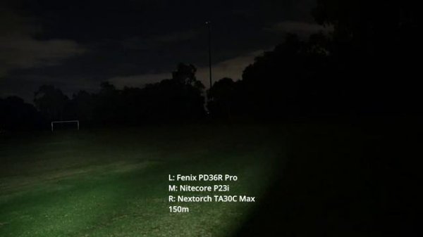 Fenix PD36R Pro, Nitecore P23i,  Nextorch TA30C Max 150m Beamshots comparison test