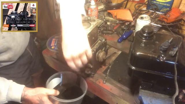 How to change oil on a horizontal shaft Briggs & Stratton engine (3HP Merry Tiller Cadet) смотреть онлайн