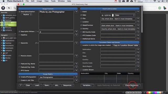 Adding Metadata - Including Google Images Metadata - To Photos In Photo Mechanic