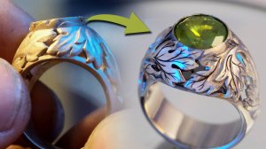 Мужское кольцо с демантоидом. Обработка литья и закрепка! (2 часть)