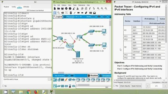 Packet Tracer - Configuring IPv4 and IPv6 Interfaces смотреть онлайн