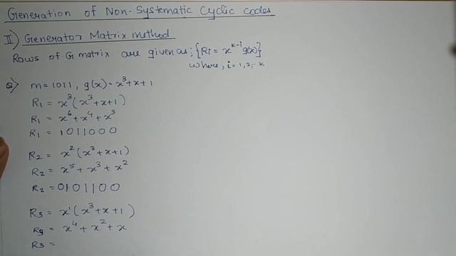 Generator Matrix method - Generation of Non systematic Cyclic code (Solved example 1) смотреть онлайн
