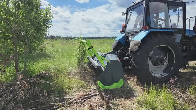 Трактор Беларус-1221.3 с лесным мульчером Niubo TMD-180 на расчистке поля смотреть онлайн