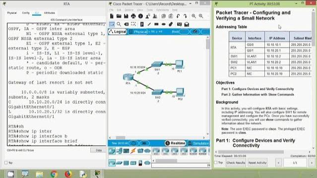 Packet Tracer - Configuring and Verifying a Small Network смотреть онлайн